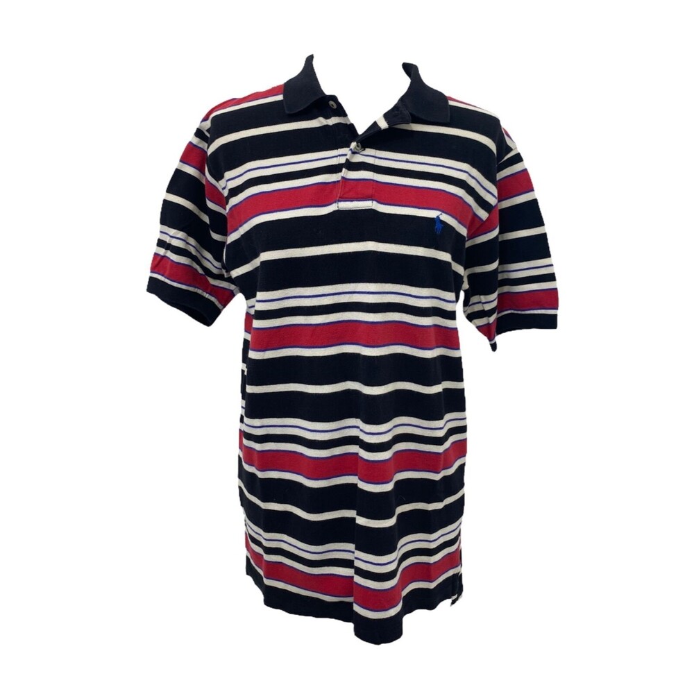 Polo Ralph Lauren Men's Shirt Black Red Striped Short Sleeve Polo Size Medium